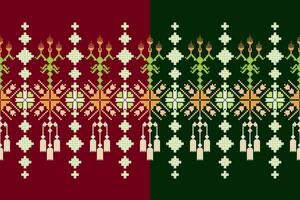 Geometric floral pattern background illustration.flower ethnic pixel pattern,Aztec style,abstract background.design for texture,fabric,clothing,decoration,print,sarong. vector