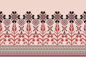 Geometric floral pattern background illustration.flower ethnic pixel pattern,Aztec style,abstract background.design for texture,fabric,clothing,decoration,print,sarong. vector