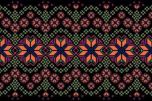 Geometric floral pattern background illustration.flower ethnic pixel pattern,Aztec style,abstract background.design for texture,fabric,clothing,decoration,print,sarong. vector