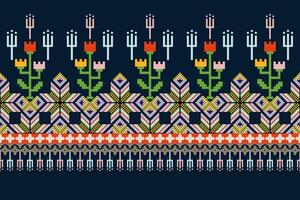 Geometric floral pattern background illustration.flower ethnic pixel pattern,Aztec style,abstract background.design for texture,fabric,clothing,decoration,print,sarong. vector