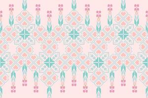 Geometric floral pattern background illustration.flower ethnic pixel pattern,Aztec style,abstract background.design for texture,fabric,clothing,decoration,print,sarong. vector