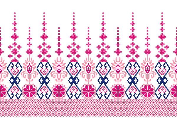 Geometric floral pattern background illustration.flower ethnic pixel pattern,Aztec style,abstract background.design for texture,fabric,clothing,decoration,print,sarong.