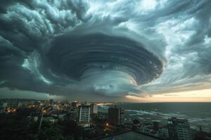 tropic cyclone above the city. photo