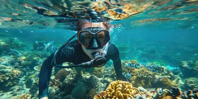 handsome man diving underwater. photo