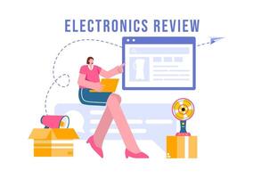 Electronics Review Illustration with Customer Ratings on Quality of Service or Application and Providing Feedback in a Flat Cartoon Background vector