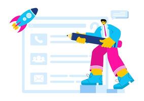 Personal Portfolio Illustration with Profile Data, Resume, or Self-Improvement to Attract Clients and Employers in a Flat Cartoon Background vector