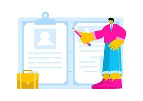 Personal Portfolio Illustration with Profile Data, Resume, or Self-Improvement to Attract Clients and Employers in a Flat Cartoon Background vector