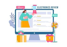 Electronics Review Illustration with Customer Ratings on Quality of Service or Application and Providing Feedback in a Flat Cartoon Background vector