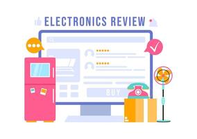 Electronics Review Illustration with Customer Ratings on Quality of Service or Application and Providing Feedback in a Flat Cartoon Background vector