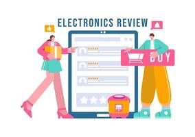 Electronics Review Illustration with Customer Ratings on Quality of Service or Application and Providing Feedback in a Flat Cartoon Background vector