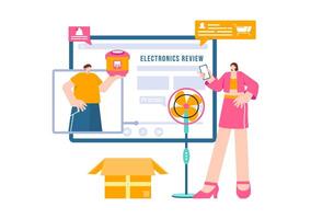 Electronics Review Illustration with Customer Ratings on Quality of Service or Application and Providing Feedback in a Flat Cartoon Background vector