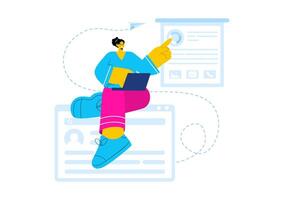 Personal Portfolio Illustration with Profile Data, Resume, or Self-Improvement to Attract Clients and Employers in a Flat Cartoon Background vector