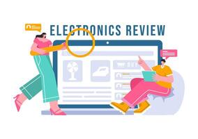 Electronics Review Illustration with Customer Ratings on Quality of Service or Application and Providing Feedback in a Flat Cartoon Background vector