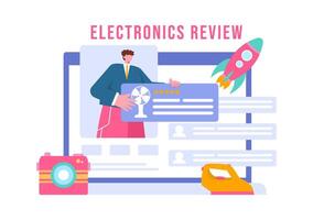 Electronics Review Illustration with Customer Ratings on Quality of Service or Application and Providing Feedback in a Flat Cartoon Background vector