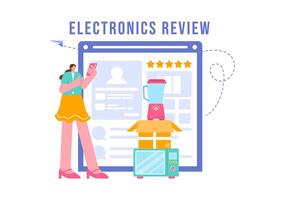 Electronics Review Illustration with Customer Ratings on Quality of Service or Application and Providing Feedback in a Flat Cartoon Background vector