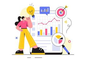 Market Research and Analysis Illustration with Team Management and Analytics for Creating Data Statistics in a Flat Style Cartoon Background vector