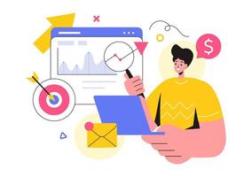 Market Research and Analysis Illustration with Team Management and Analytics for Creating Data Statistics in a Flat Style Cartoon Background vector