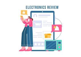 Electronics Review Illustration with Customer Ratings on Quality of Service or Application and Providing Feedback in a Flat Cartoon Background vector