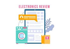 Electronics Review Illustration with Customer Ratings on Quality of Service or Application and Providing Feedback in a Flat Cartoon Background vector