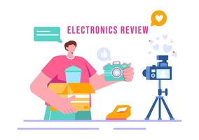 Electronics Review Illustration with Customer Ratings on Quality of Service or Application and Providing Feedback in a Flat Cartoon Background vector