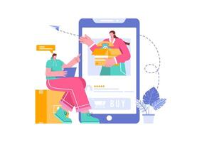 Electronics Review Illustration with Customer Ratings on Quality of Service or Application and Providing Feedback in a Flat Cartoon Background vector