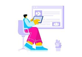 Personal Portfolio Illustration with Profile Data, Resume, or Self-Improvement to Attract Clients and Employers in a Flat Cartoon Background vector