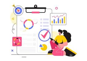 Market Research and Analysis Illustration with Team Management and Analytics for Creating Data Statistics in a Flat Style Cartoon Background vector