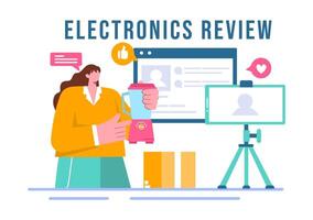 Electronics Review Illustration with Customer Ratings on Quality of Service or Application and Providing Feedback in a Flat Cartoon Background vector