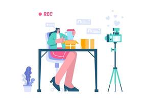 Electronics Review Illustration with Customer Ratings on Quality of Service or Application and Providing Feedback in a Flat Cartoon Background vector