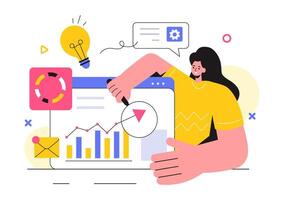 Market Research and Analysis Illustration with Team Management and Analytics for Creating Data Statistics in a Flat Style Cartoon Background vector