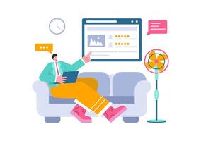 Electronics Review Illustration with Customer Ratings on Quality of Service or Application and Providing Feedback in a Flat Cartoon Background vector