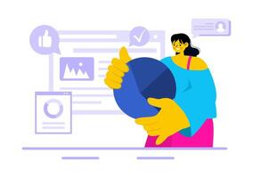 Personal Portfolio Illustration with Profile Data, Resume, or Self-Improvement to Attract Clients and Employers in a Flat Cartoon Background vector