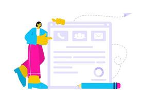 Personal Portfolio Illustration with Profile Data, Resume, or Self-Improvement to Attract Clients and Employers in a Flat Cartoon Background vector