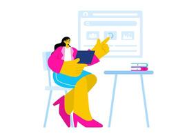Personal Portfolio Illustration with Profile Data, Resume, or Self-Improvement to Attract Clients and Employers in a Flat Cartoon Background vector