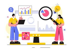 Market Research and Analysis Illustration with Team Management and Analytics for Creating Data Statistics in a Flat Style Cartoon Background vector