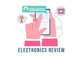 Electronics Review Illustration with Customer Ratings on Quality of Service or Application and Providing Feedback in a Flat Cartoon Background vector