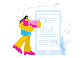 Personal Portfolio Illustration with Profile Data, Resume, or Self-Improvement to Attract Clients and Employers in a Flat Cartoon Background vector