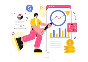 Market Research and Analysis Illustration with Team Management and Analytics for Creating Data Statistics in a Flat Style Cartoon Background vector