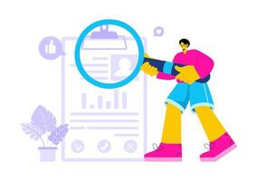 Personal Portfolio Illustration with Profile Data, Resume, or Self-Improvement to Attract Clients and Employers in a Flat Cartoon Background vector