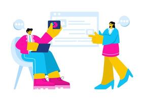 Personal Portfolio Illustration with Profile Data, Resume, or Self-Improvement to Attract Clients and Employers in a Flat Cartoon Background vector