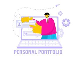 Personal Portfolio Illustration with Profile Data, Resume, or Self-Improvement to Attract Clients and Employers in a Flat Cartoon Background vector