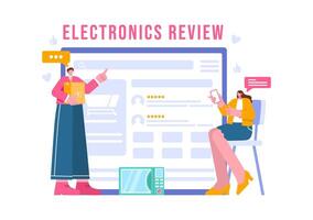 Electronics Review Illustration with Customer Ratings on Quality of Service or Application and Providing Feedback in a Flat Cartoon Background vector