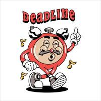 Hand drawn character Of Deadline Pose Retro Cartoon Groovy Style vector