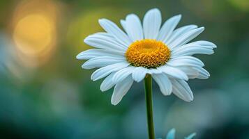 Closeup of beautiful white daisies blooming in a field photo