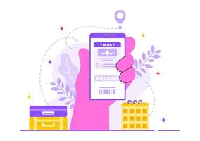Online Travel Ticket Illustration Through a Transportation and Journey Provider App for Booking in a Flat Style Cartoon Background vector