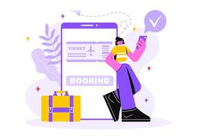 Online Travel Ticket Illustration Through a Transportation and Journey Provider App for Booking in a Flat Style Cartoon Background vector