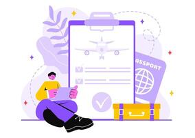 Online Travel Ticket Illustration Through a Transportation and Journey Provider App for Booking in a Flat Style Cartoon Background vector