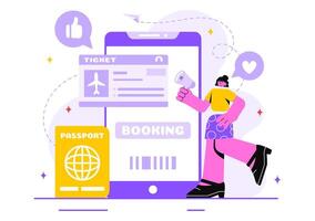 Online Travel Ticket Illustration Through a Transportation and Journey Provider App for Booking in a Flat Style Cartoon Background vector