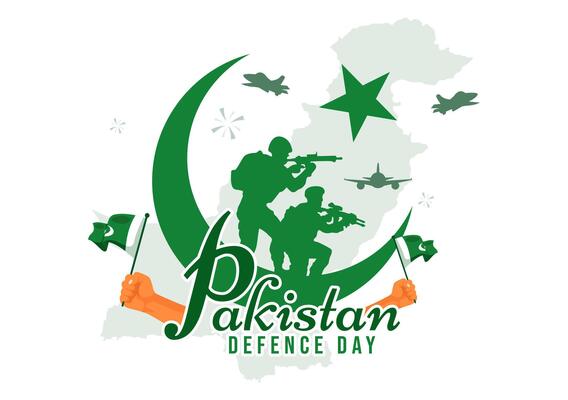 Pakistan Defence Day Illustration on 6th September featuring Waving Flag, Jets, Army, Building, and tanks in a Flat Style Cartoon Background