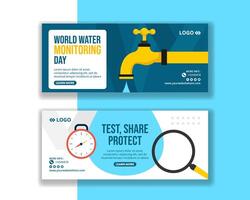 Water Monitoring Day Horizontal Banner Flat Cartoon Hand Drawn Templates Background Illustration vector